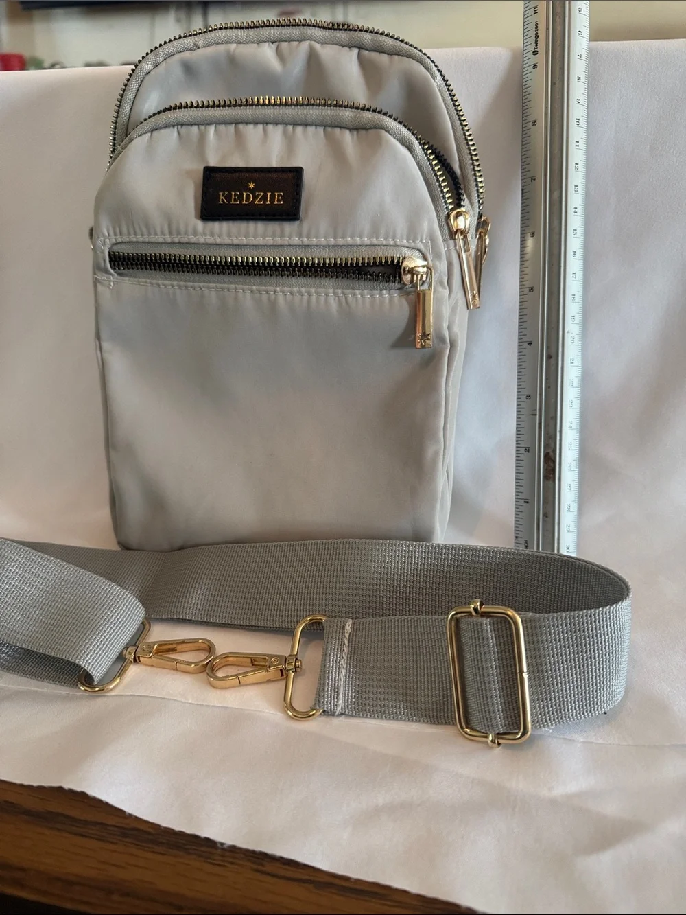 Kedzie Light Gray Crossbody Organizer with Gold Hardware - Picture 1 of 5